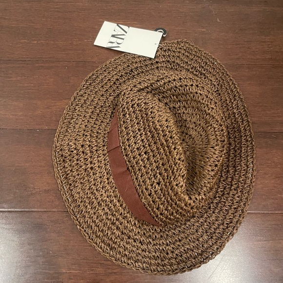nwt zara Brown Woven floppy Sun Hat medium